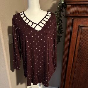 Maurice's 24/7 Women’s Top with unique "lattice" style neckline accent.